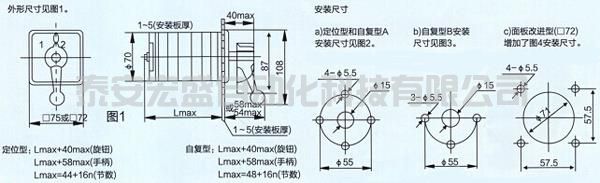 LW5-16系列萬(wàn)能轉(zhuǎn)換開關(guān)外形和安裝尺寸